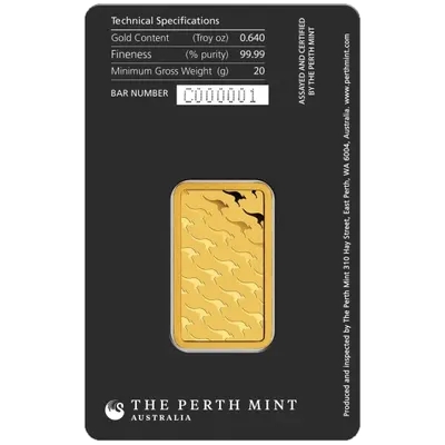 מטיל זהב 20 גרם Perth Mint במארז ביטחון - צד אחורי