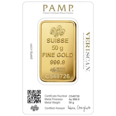 מטיל זהב PAMP ליידי פורטונה 50 גרם - אריזת CertiPAMP ותעודה