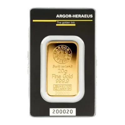 מטיל זהב 20 גרם Argor-Heraeus במארז ביטחון