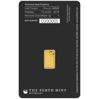 מטיל זהב 1 גרם Perth Mint במארז ביטחון - צד אחורי