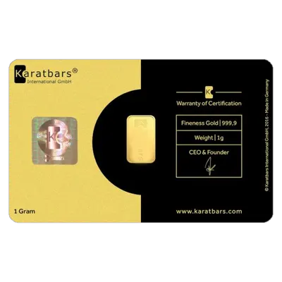 מטיל זהב 1 גרם Karatbars בכרטיס ביטחון - צד אחורי