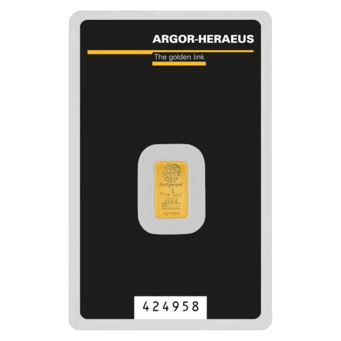מטיל זהב 1 גרם Argor-Heraeus במארז ביטחון