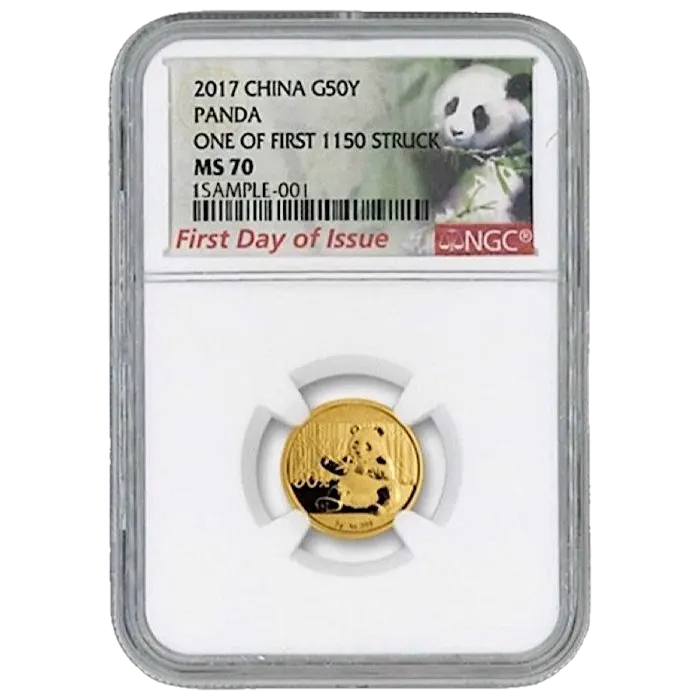 פנדה זהב 2017 Panda FDI One of the first 1150 Struck MS70 NGC מדורג 3 גרם