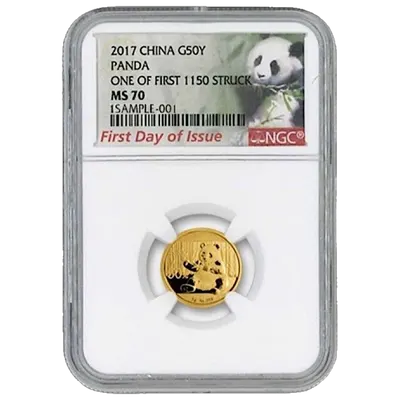 פנדה זהב 2017 Panda FDI One of the first 1150 Struck MS70 NGC מדורג 3 גרם