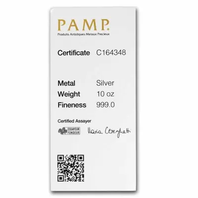 מטיל כסף 10 אונקיות - PAMP Suisse - אריזת ביטחון