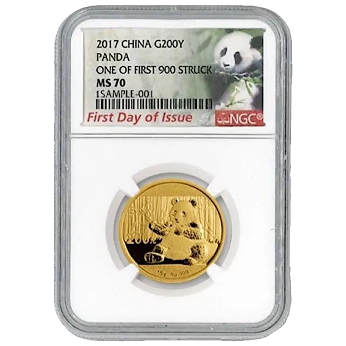 פנדה זהב 2017 מדורג 15 גרם NGC MS70 FDI First 900 Struck